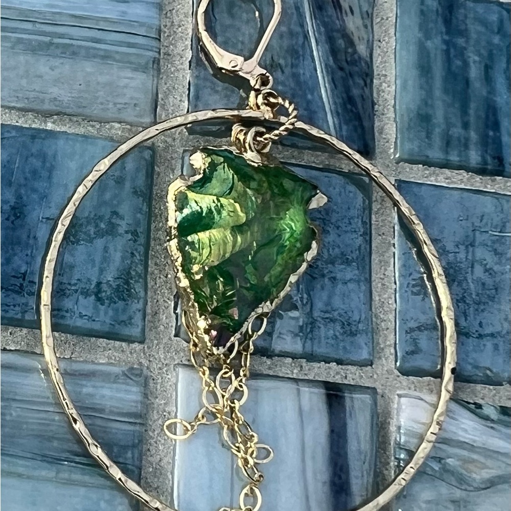 Green and Gold Artisanal Hoop Earrings
